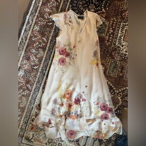 New York & Company Cream Maxi Dress with Pink & Yellow Floral Print